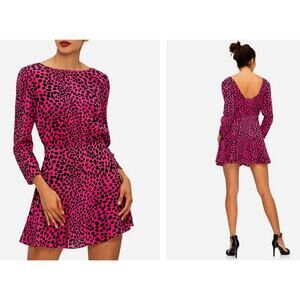 Rixo London Kyla Silk Pink Leopard Print Barbiecore Mini Dress